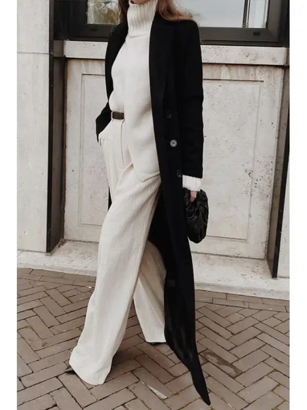 Women Autumn–Winter Elegant Full-Length Wool Blend Coat