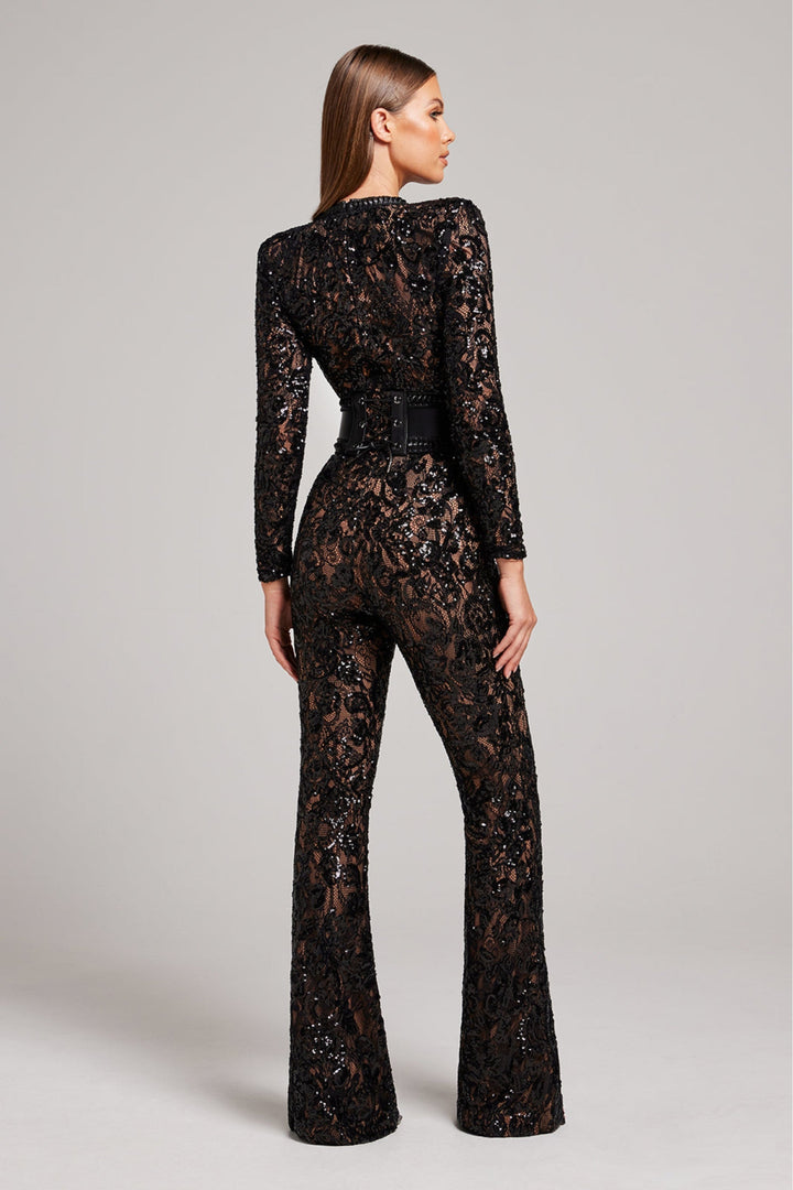 Women’s Lace Sequin Flare Jumpsuit – Glam Night-Out Confidence