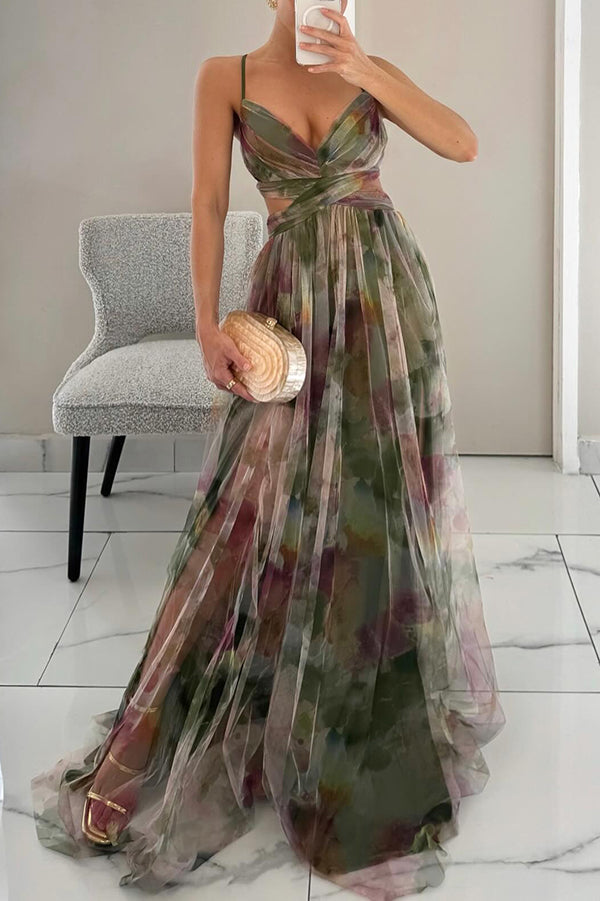 Women’s Watercolor Chiffon Maxi Dress – Romantic Flow & Evening Glow