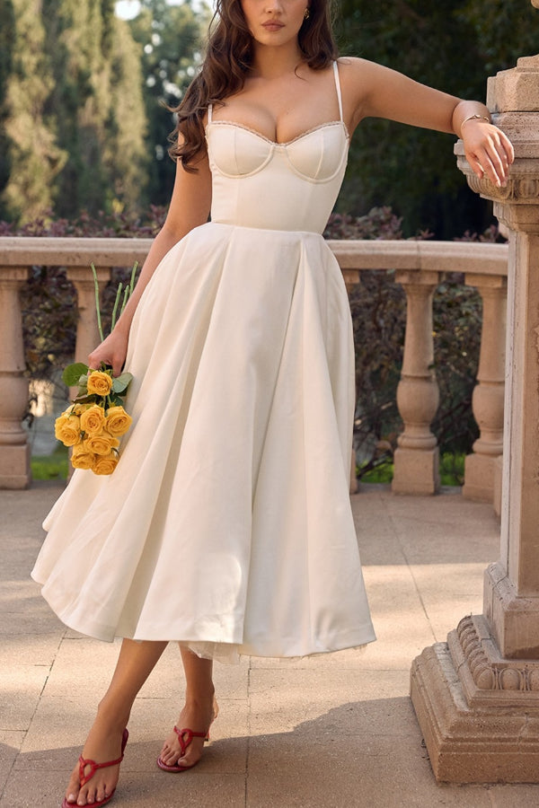 Women’s Satin Midi Dress – Corset Bodice & Twirl-Worthy Skirt