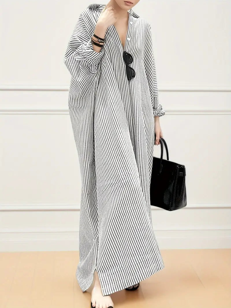 Women’s Striped Maxi Kaftan Dress – Relaxed Fit & Effortless Elegance