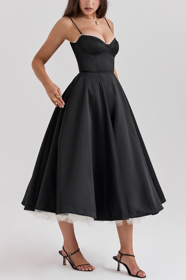 Women’s Satin Midi Dress – Corset Bodice & Twirl-Worthy Skirt