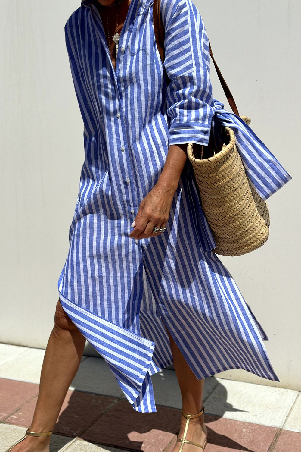Women Summer Casual Striped Shirt Dress
