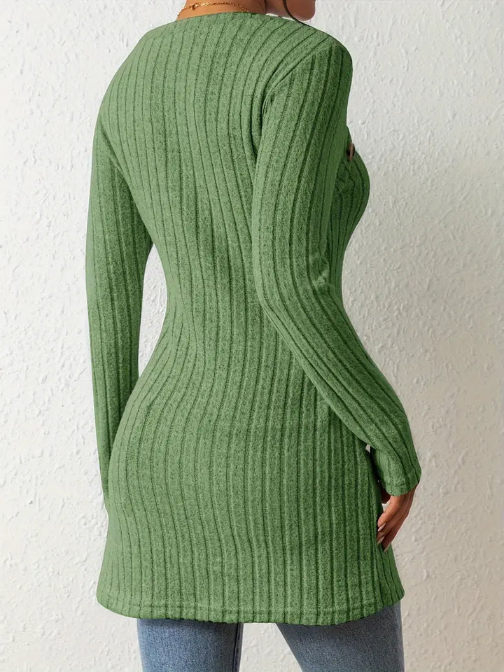 Damen Oberteil – Modernes Rippdesign mit asymmetrischen Knöpfen