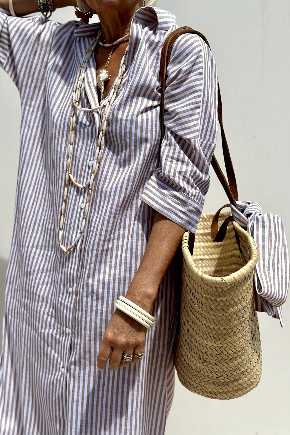 Women Summer Casual Striped Shirt Dress