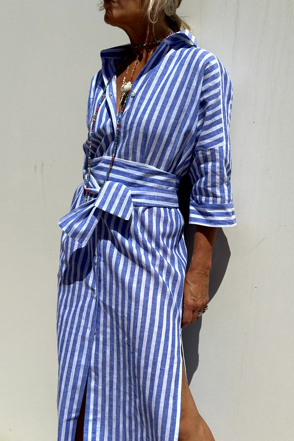 Women Summer Casual Striped Shirt Dress