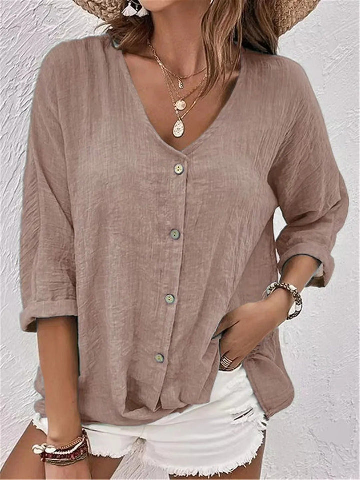 Effortless V-Neck Button-Up Top – Relaxed Style & Everyday Ease