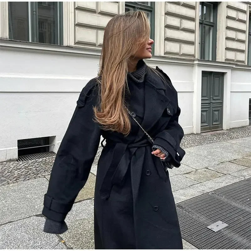 Women’s Double-Breasted Trench Coat – Timeless Style & Structured Elegance