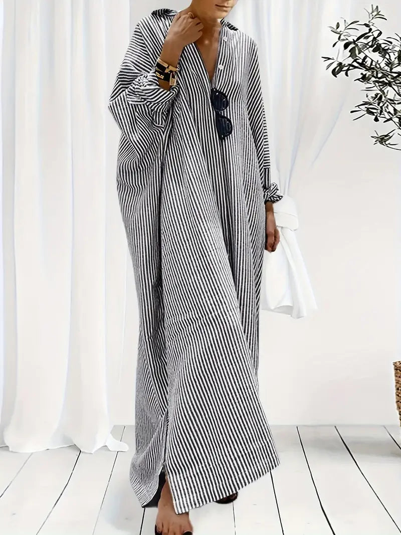 Women’s Striped Maxi Kaftan Dress – Relaxed Fit & Effortless Elegance