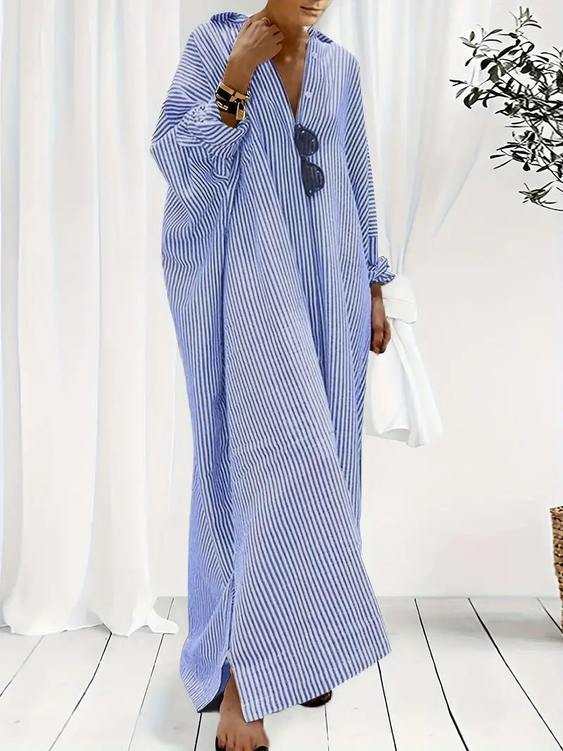 Women’s Striped Maxi Kaftan Dress – Relaxed Fit & Effortless Elegance