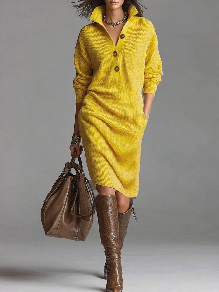 Women’s Sweater Dress – Cozy Button Collar & Effortless Style