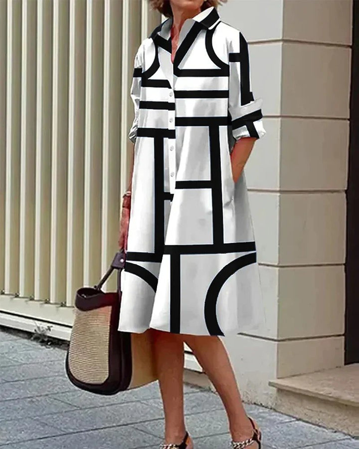 Women’s Geometric Print Shirt Dress – Relaxed Fit & Everyday Elegance