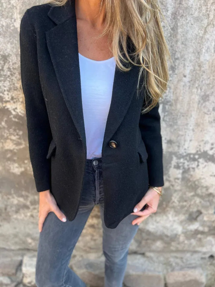 Women’s Lapel Long Sleeve Jacket – Casual Fit & Everyday Style