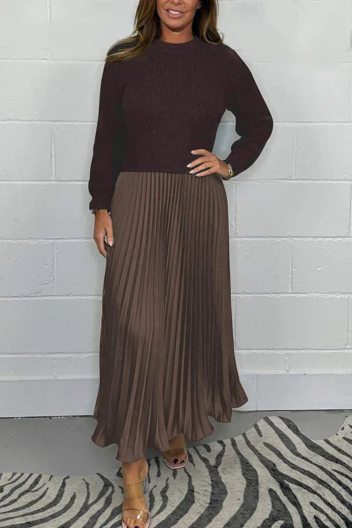 Women’s Knit Sweater & Pleated Maxi Skirt Set – Effortless Comfort & Everyday Polish