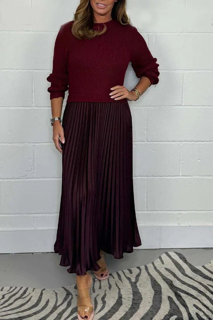 Women’s Knit Sweater & Pleated Maxi Skirt Set – Effortless Comfort & Everyday Polish
