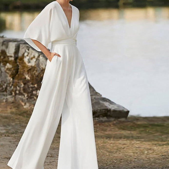 Women Spring–Summer Elegant V-Neck Jumpsuit