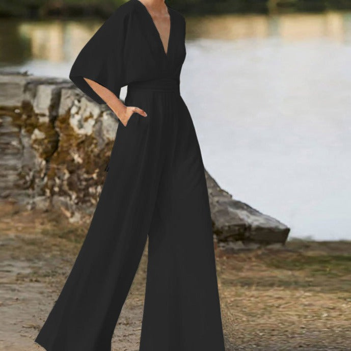 Women Spring–Summer Elegant V-Neck Jumpsuit