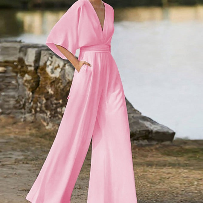 Women Spring–Summer Elegant V-Neck Jumpsuit
