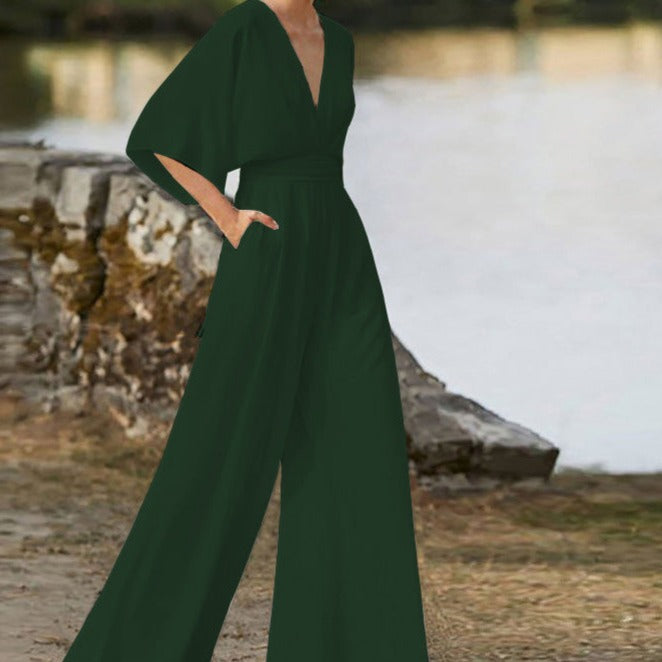 Women Spring–Summer Elegant V-Neck Jumpsuit