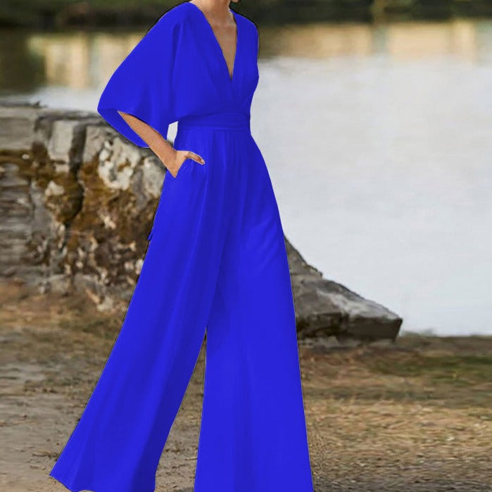Women Spring–Summer Elegant V-Neck Jumpsuit