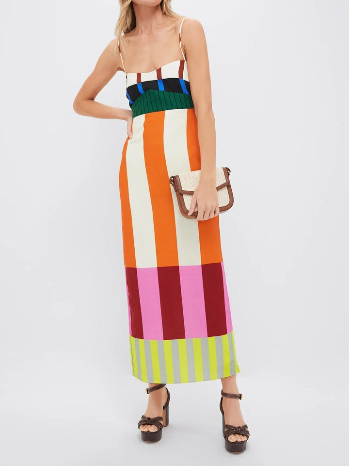 Women’s Striped Maxi Dress – Bold Colorblock Summer Style
